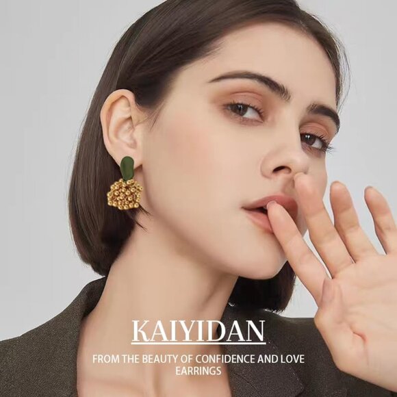 Geometric Gold Balls Statement Vintage Cute Long Earring for Women Jewelry - Picture 3 of 9